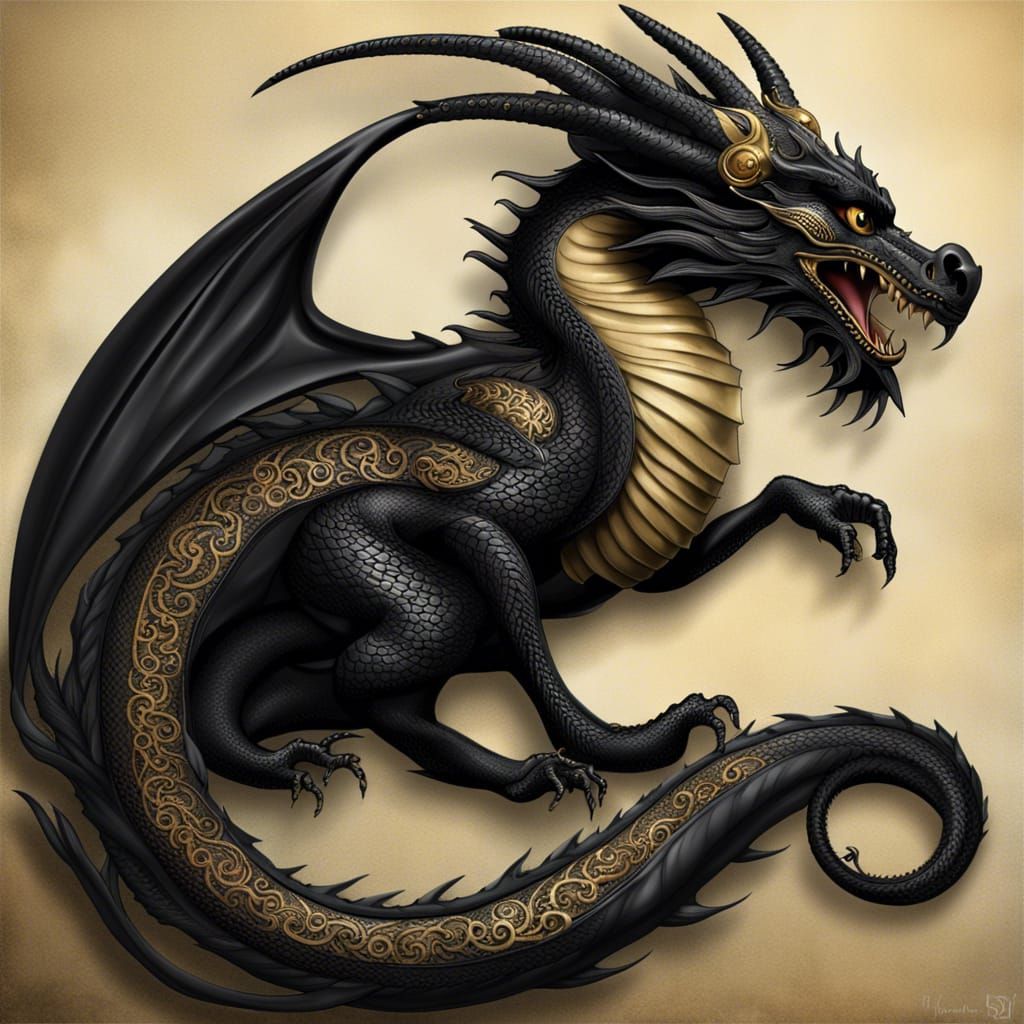 Stylized Black Dragon Portrait in European Style