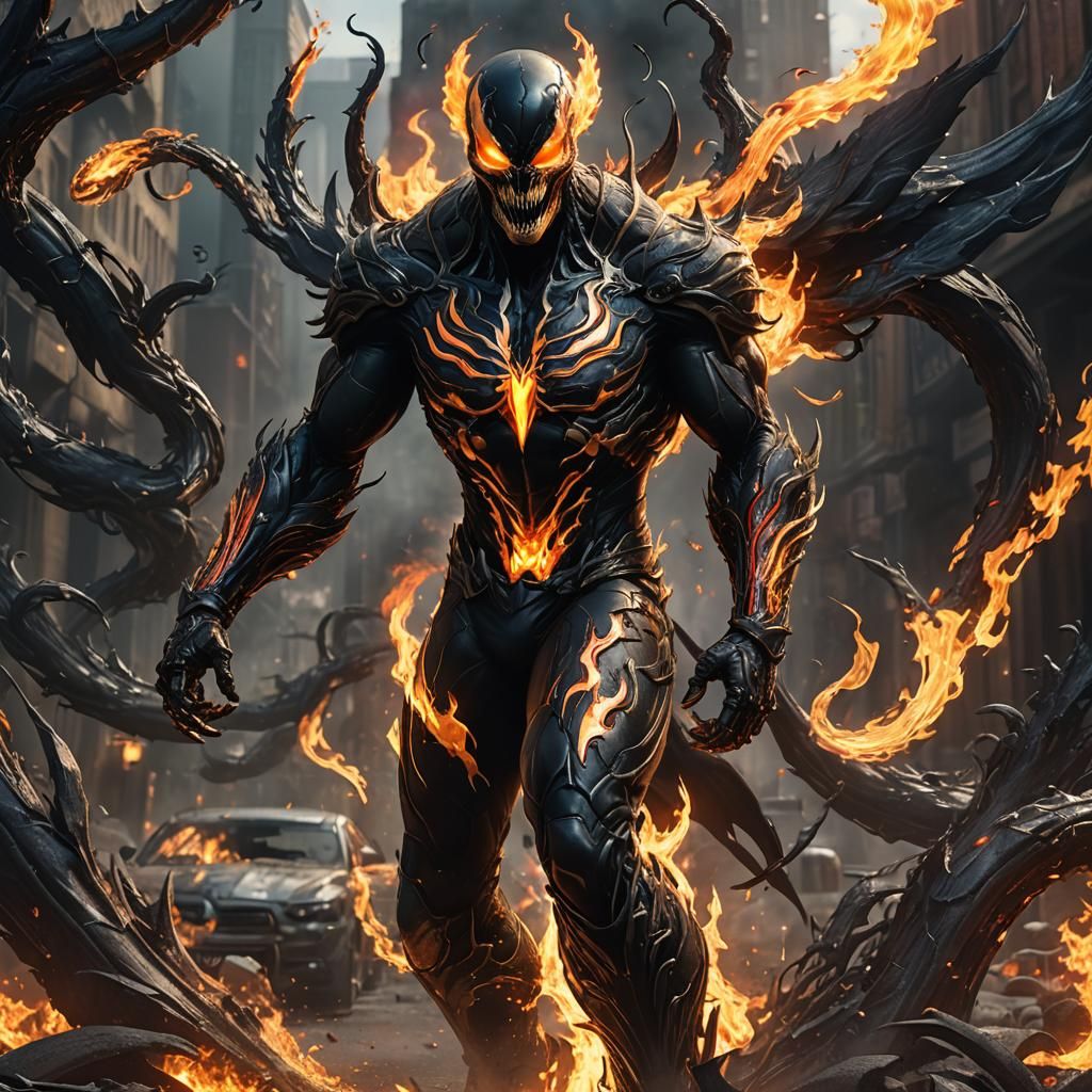 Venom Ghost Rider Phoenix Hybrid in Fantasy Art Style