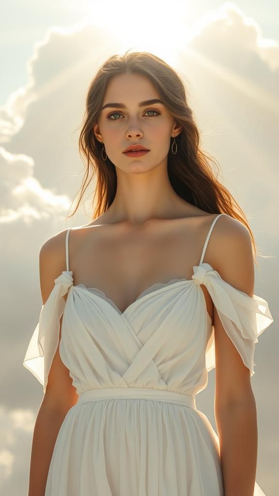 Ethereal Woman in White Gown, Pre-Raphaelite Style