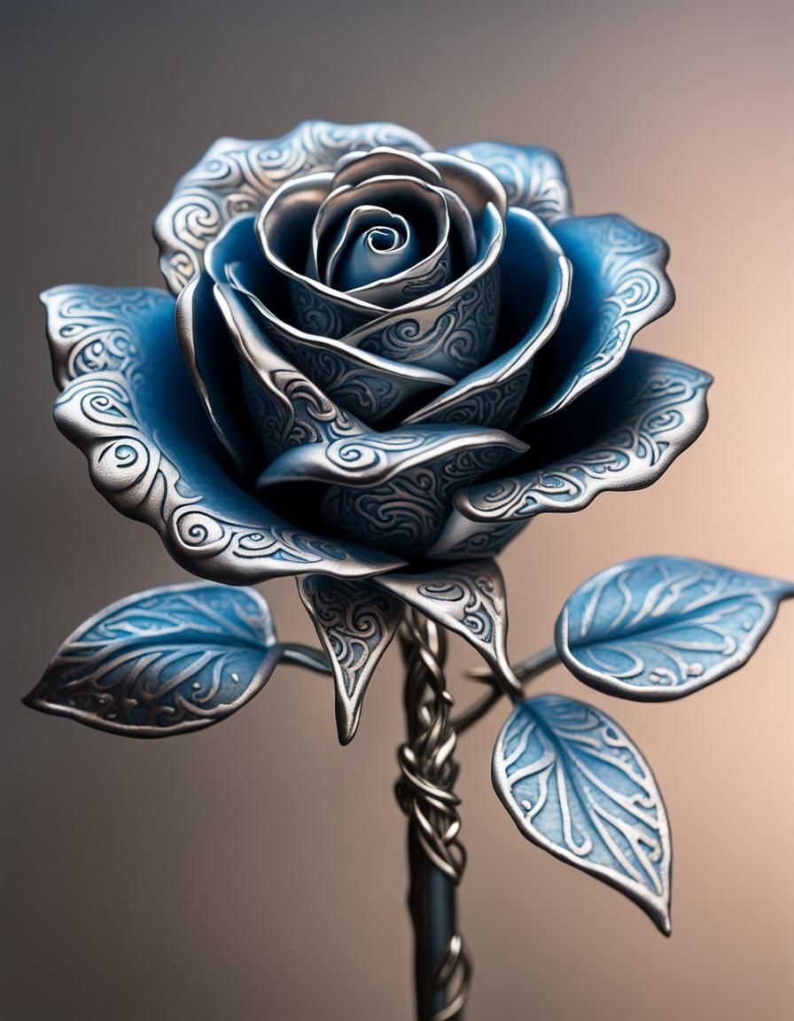 Ethereal Silver Rose with Etched Petals