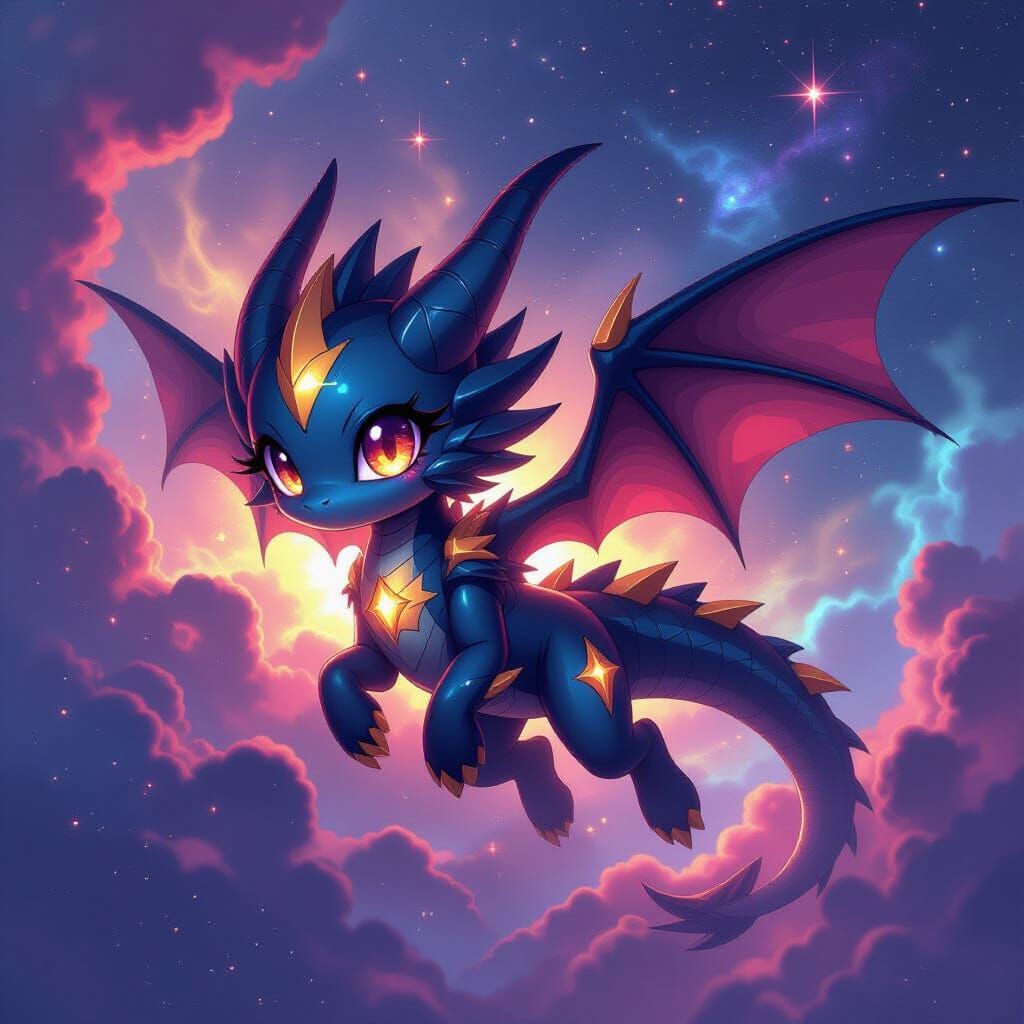 Star Dragon Chibi Hatsune Miku in Nebula