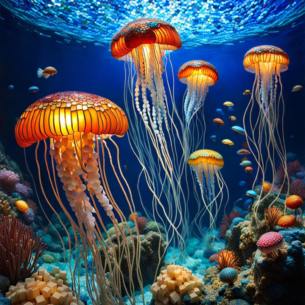 mosaic style underwater Jelly fish