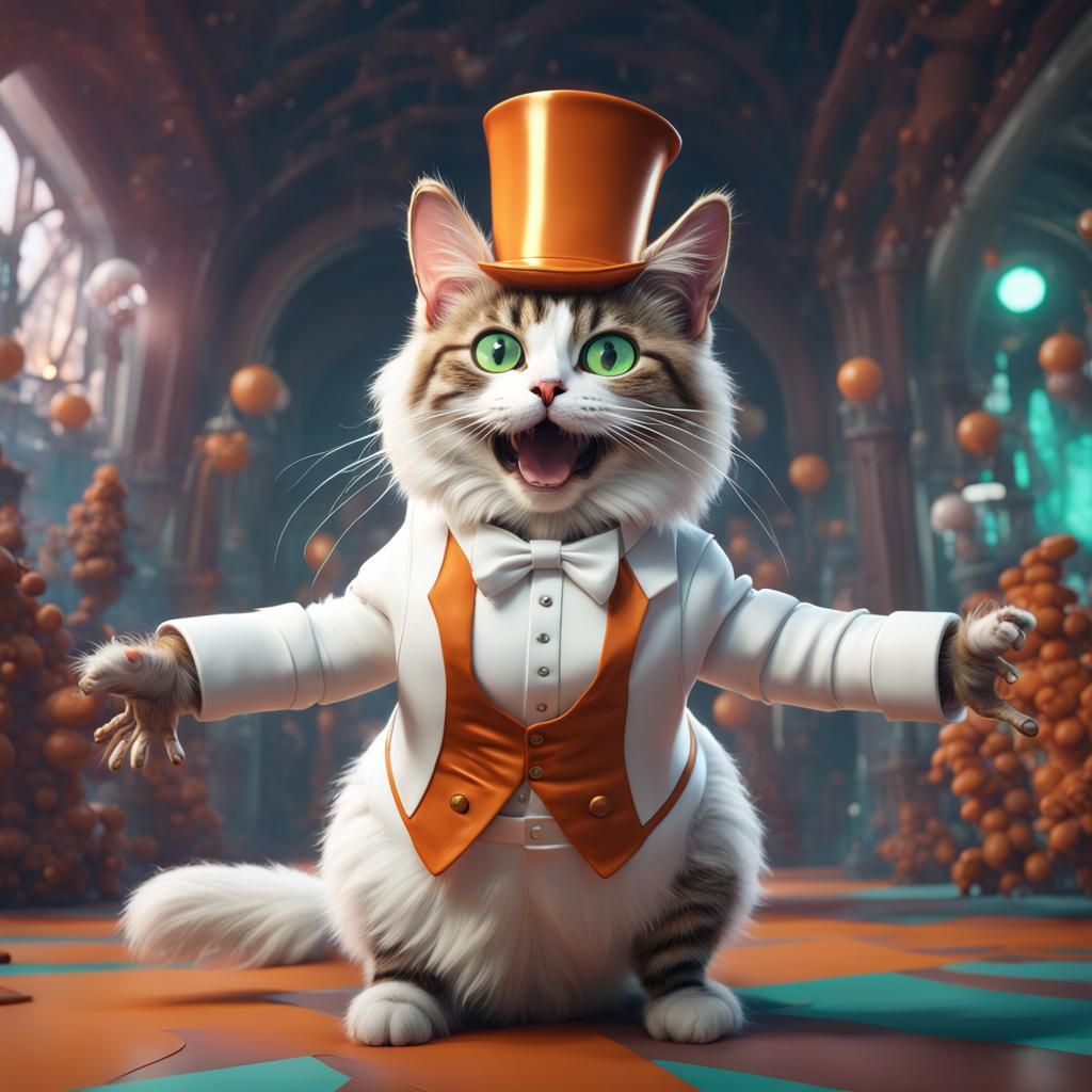 Cat as Oompa Loompa: Detailed Fantasy Concept Art