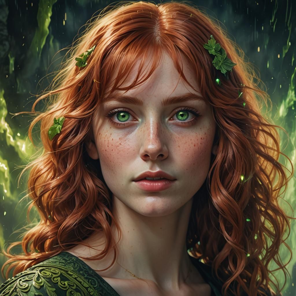 Hyperrealistic Portrait of a Red-Haired Woman: Fantasy Art
