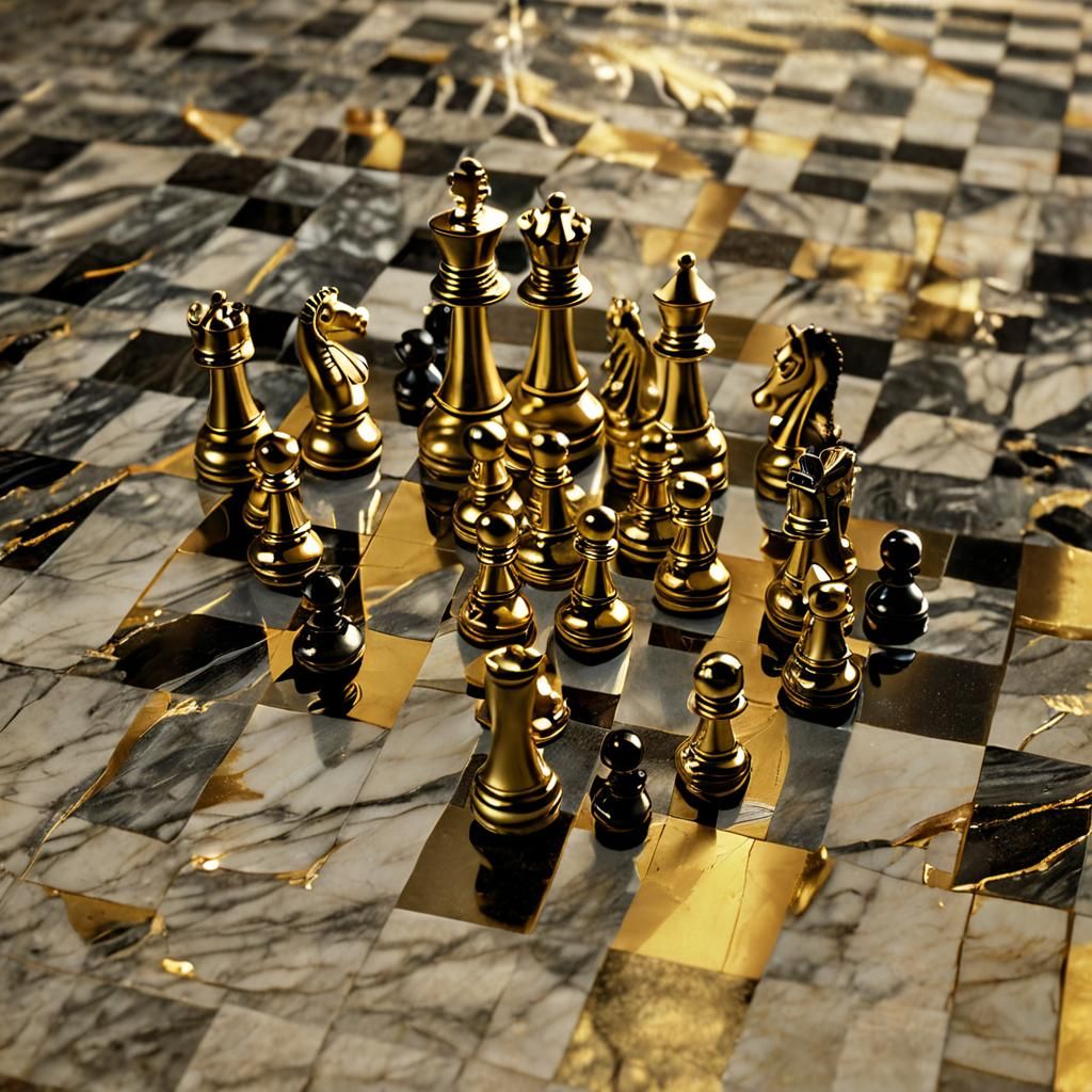 Ornate Gold Chess Set in Surrealist Style