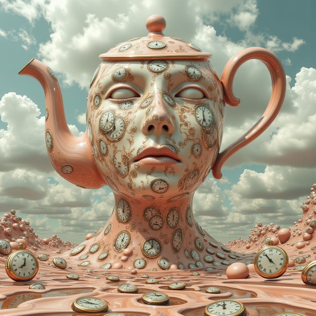 Surreal Digital Art of Whimsical Teapot Figure Rising from C...