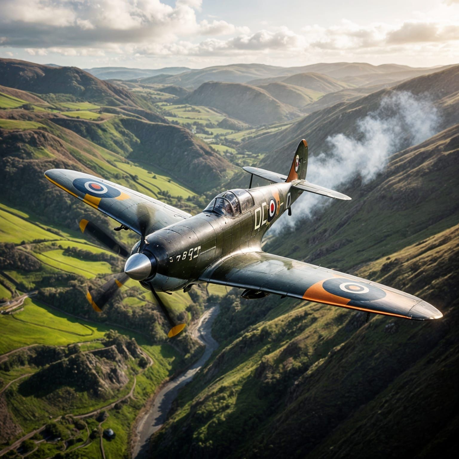 Spitfire Aircraft Soaring Through Mach Loop Gorges