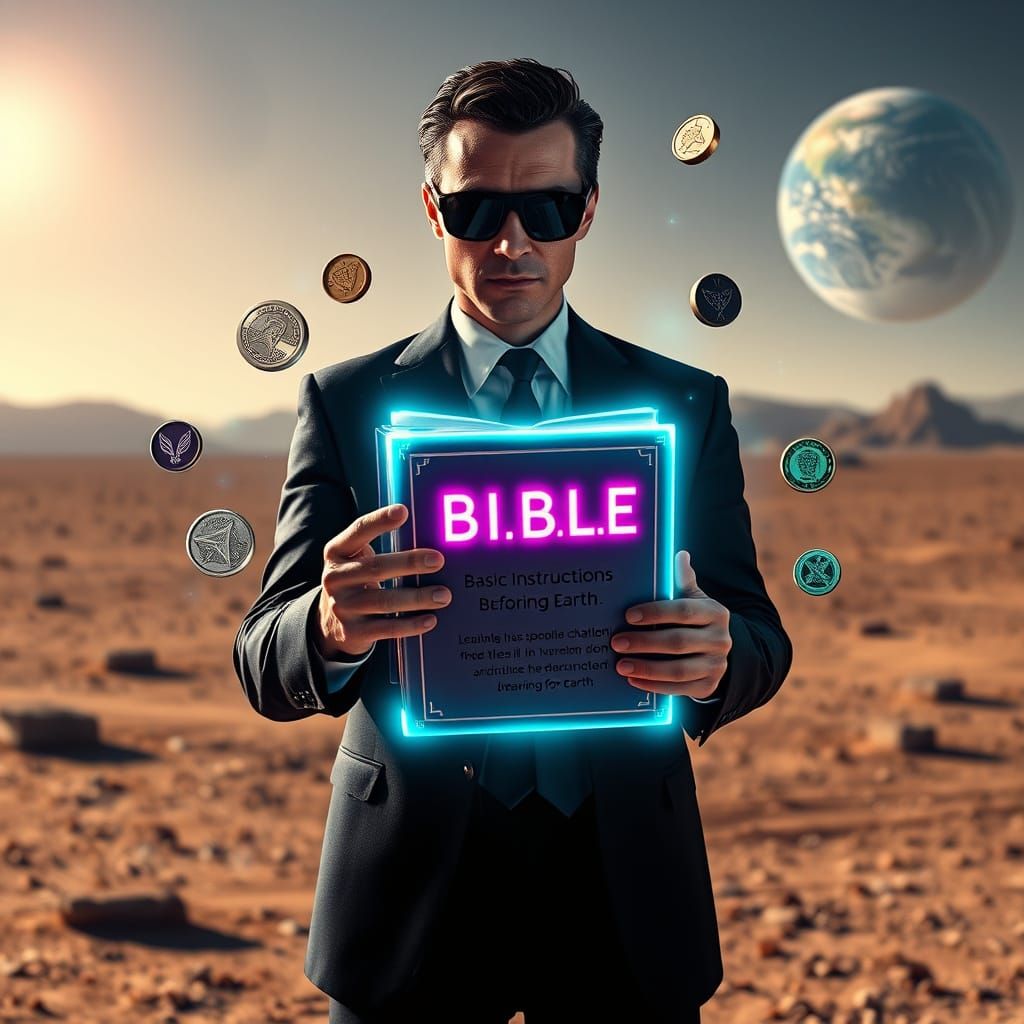 Men in Black Agent Holds Futuristic BIBLE on Alien World