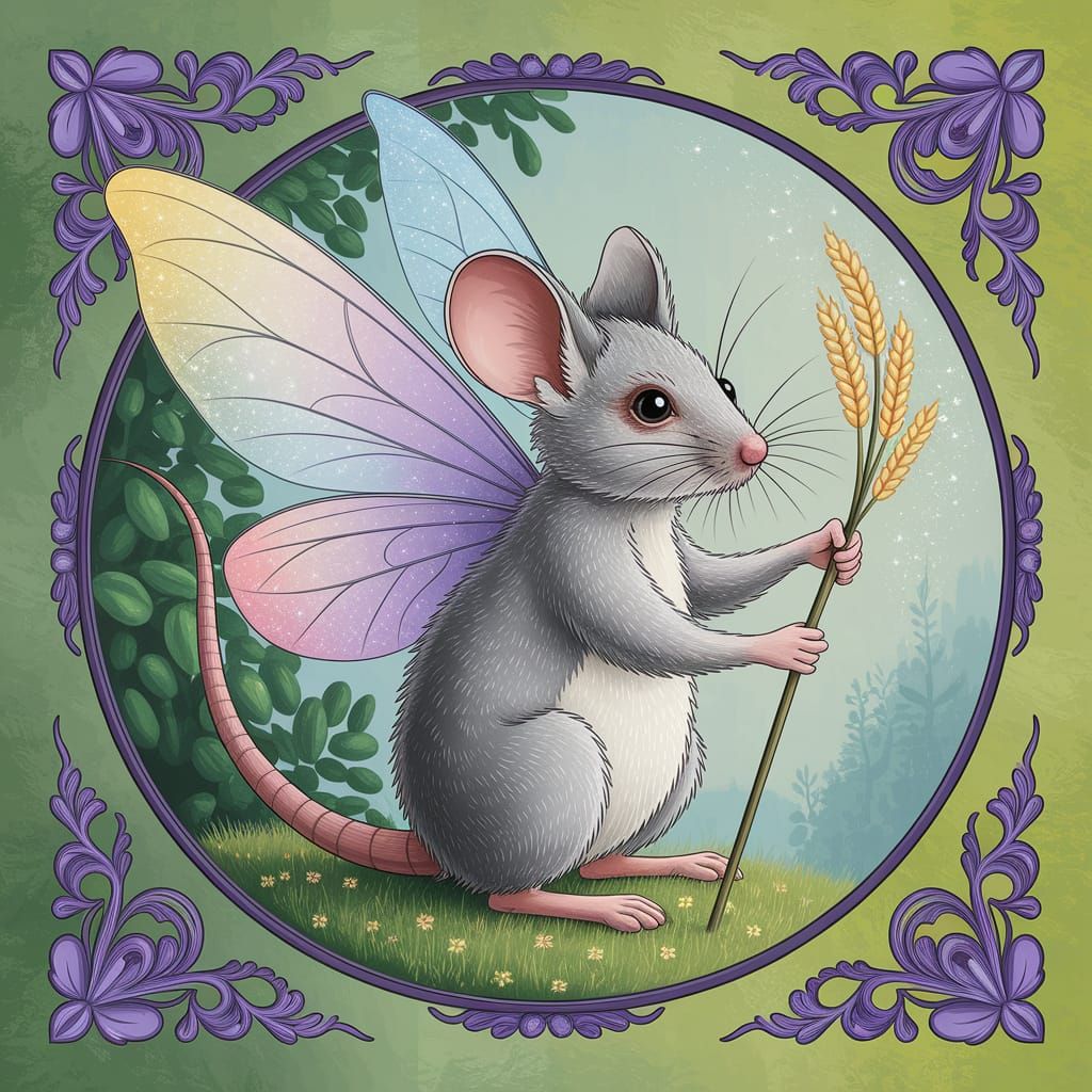 Mouse Fairy Stealing Grains: A Whimsical Painting