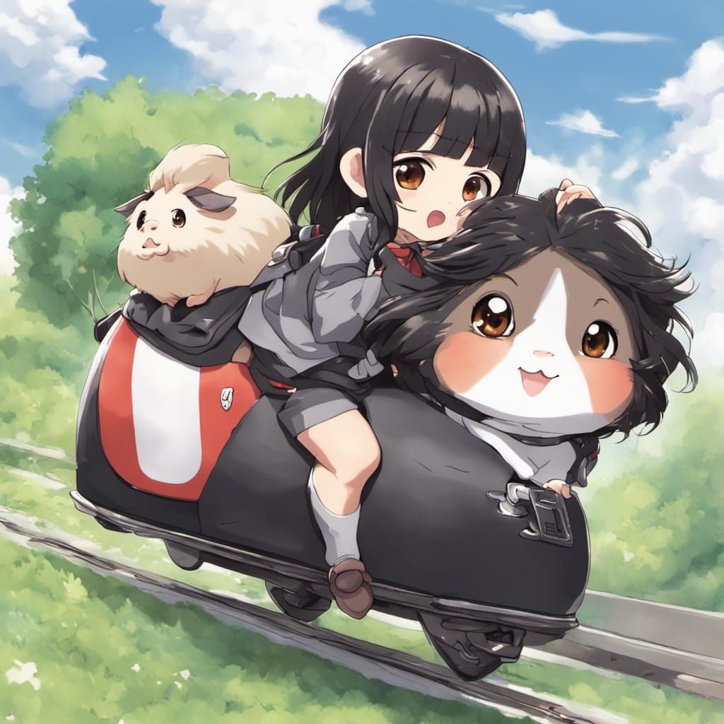 Chibi Anime Girl Rides Giant Guinea Pig