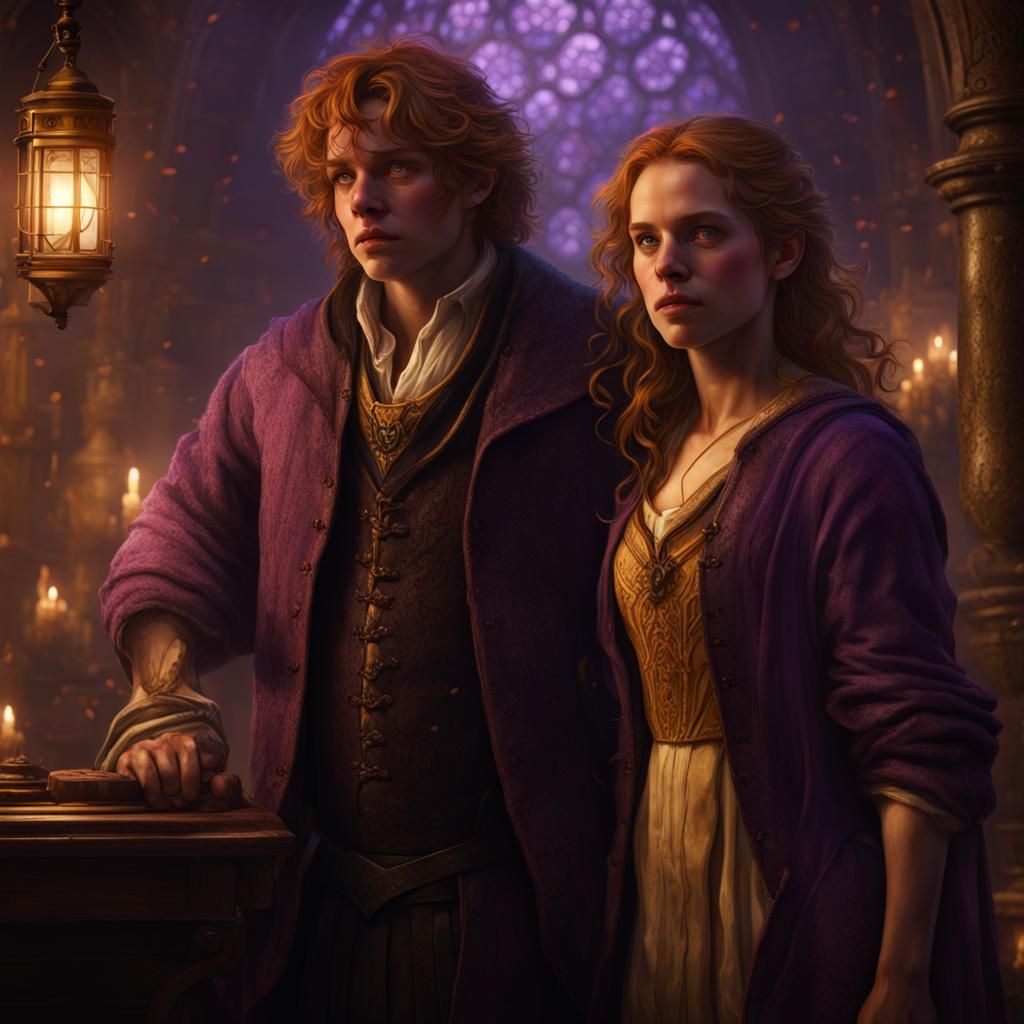 Ron and Hermione in Dark Fantasy Style
