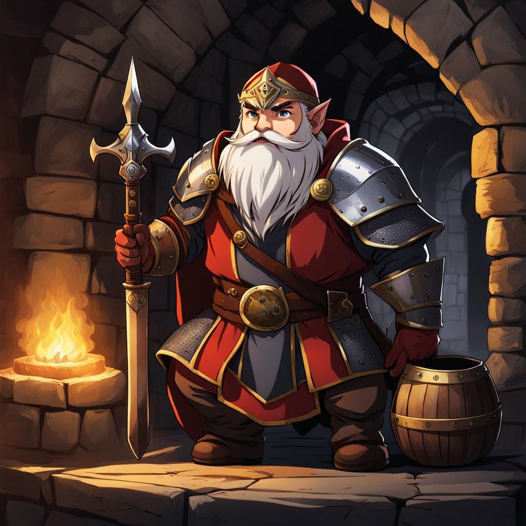 Dwarf Guard in Medieval Dungeon: Anime Style