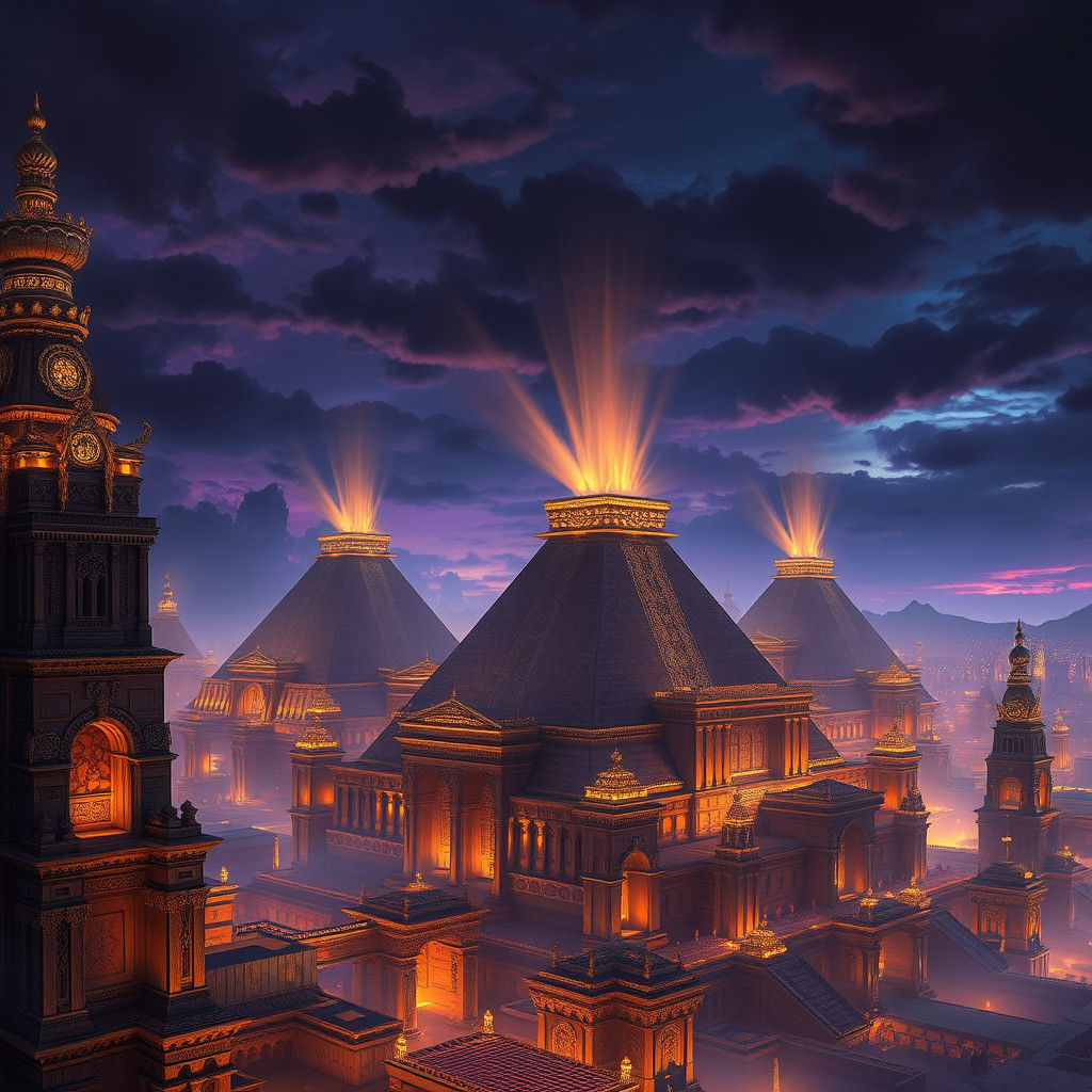 Babylon Cityscape in Mystical Art Nouveau Style