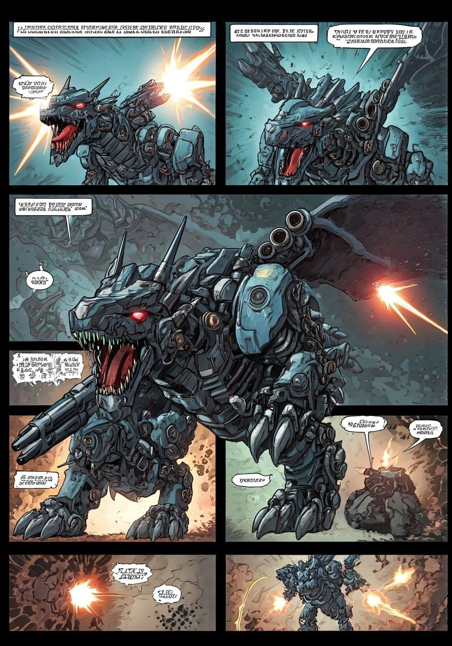 Robotic Dragon Engages in Intense Battle in a Warzone