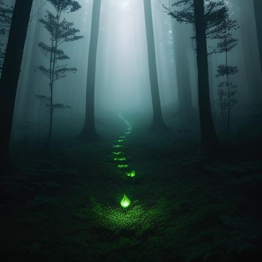 Green Fireflies in Eerie Forest: Macro Photography