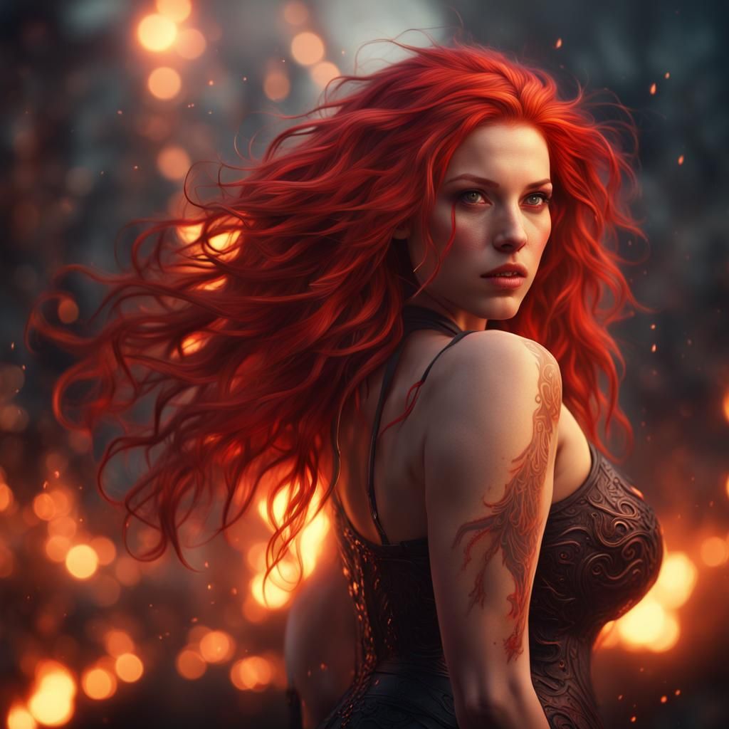Fiery Haired Girl: A Detailed Fantasy Portrait