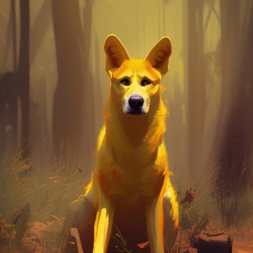 Australian Landscape with Yellow Dingo, Splash Art Style