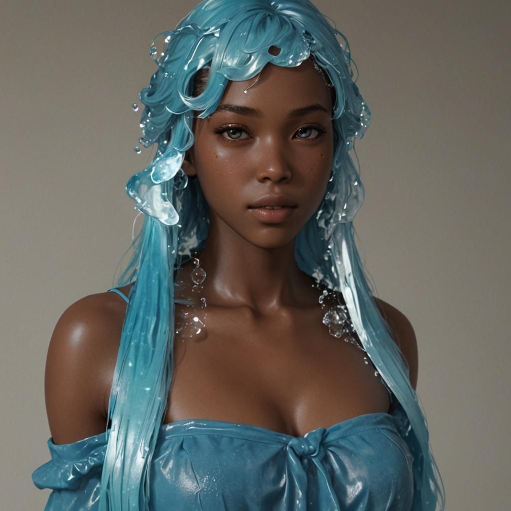 Anime Woman with Water Hair in 3D