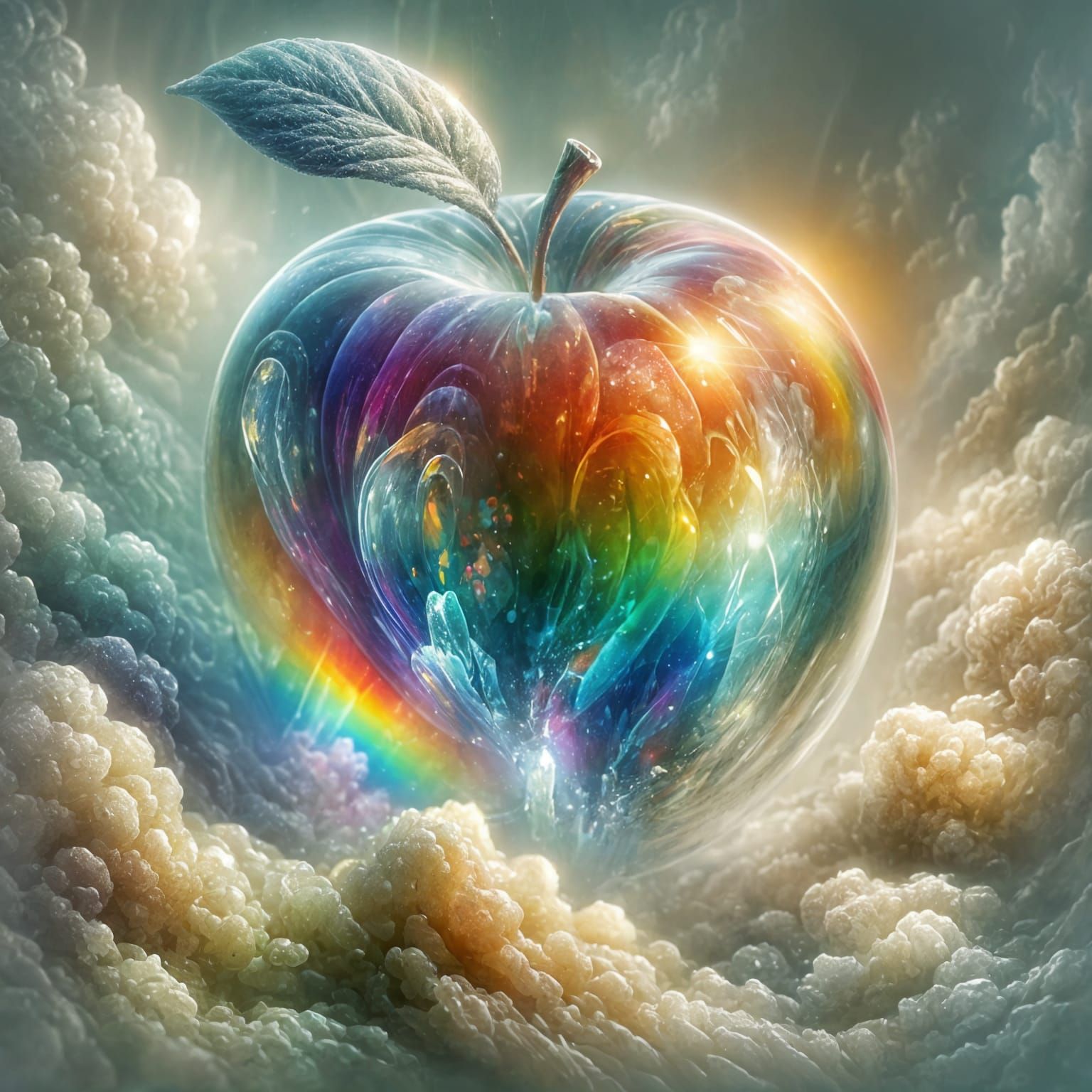 Rainbow Apple with Crystal Clarity: Oil Painting Style