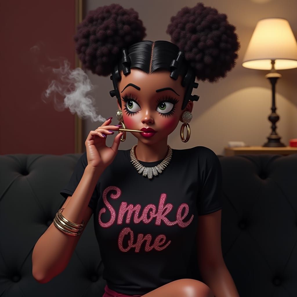 African American Betty Boop with Burgundy Accents