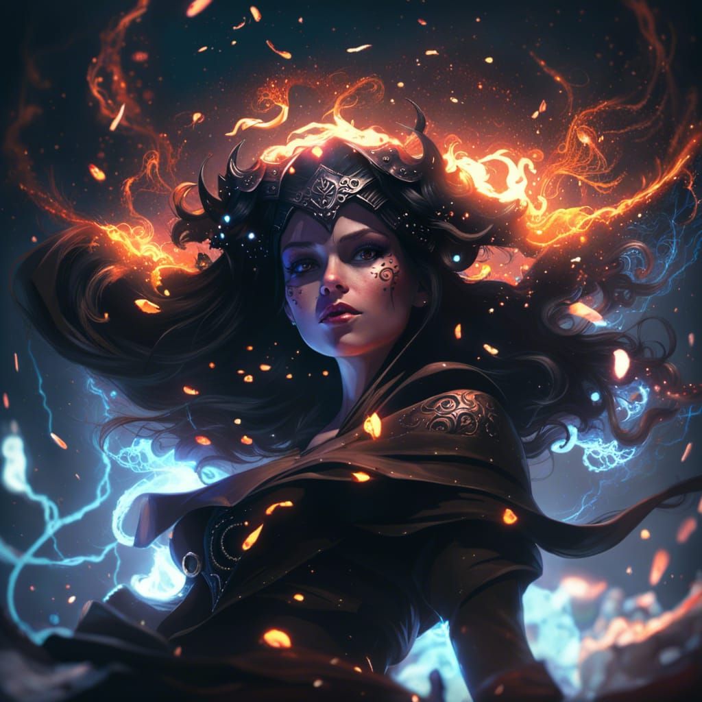 Demonic Necromancer Surrounded by Dark Magic