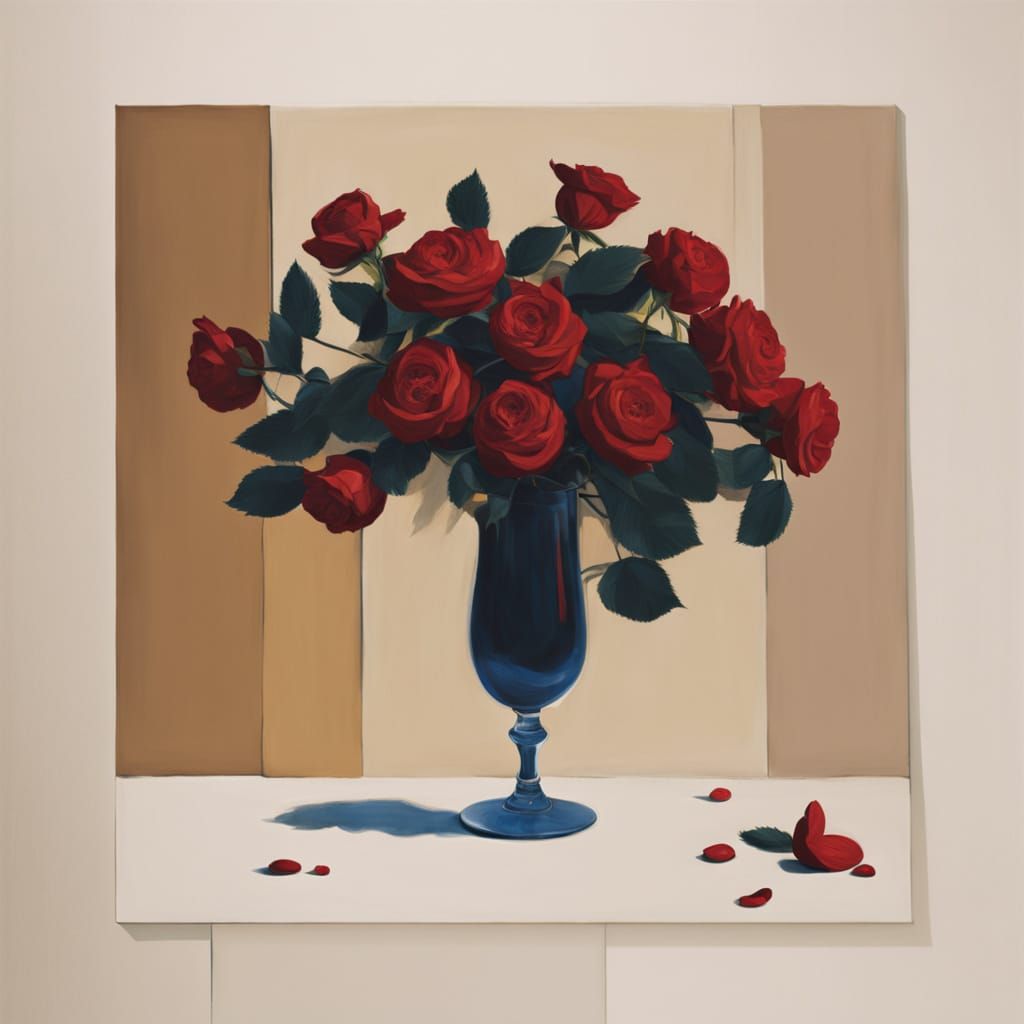 Dramatic Still Life of Wine and Roses in Chiaroscuro