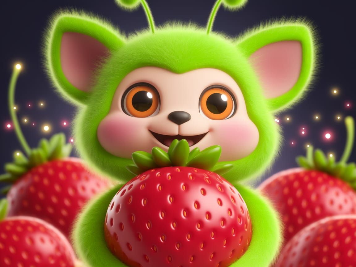 Whimsical Strawberry Sprite in Vibrant Cartoon Style