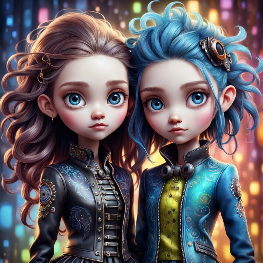 Whimsical Illustration of Opposing Humanoid Figures