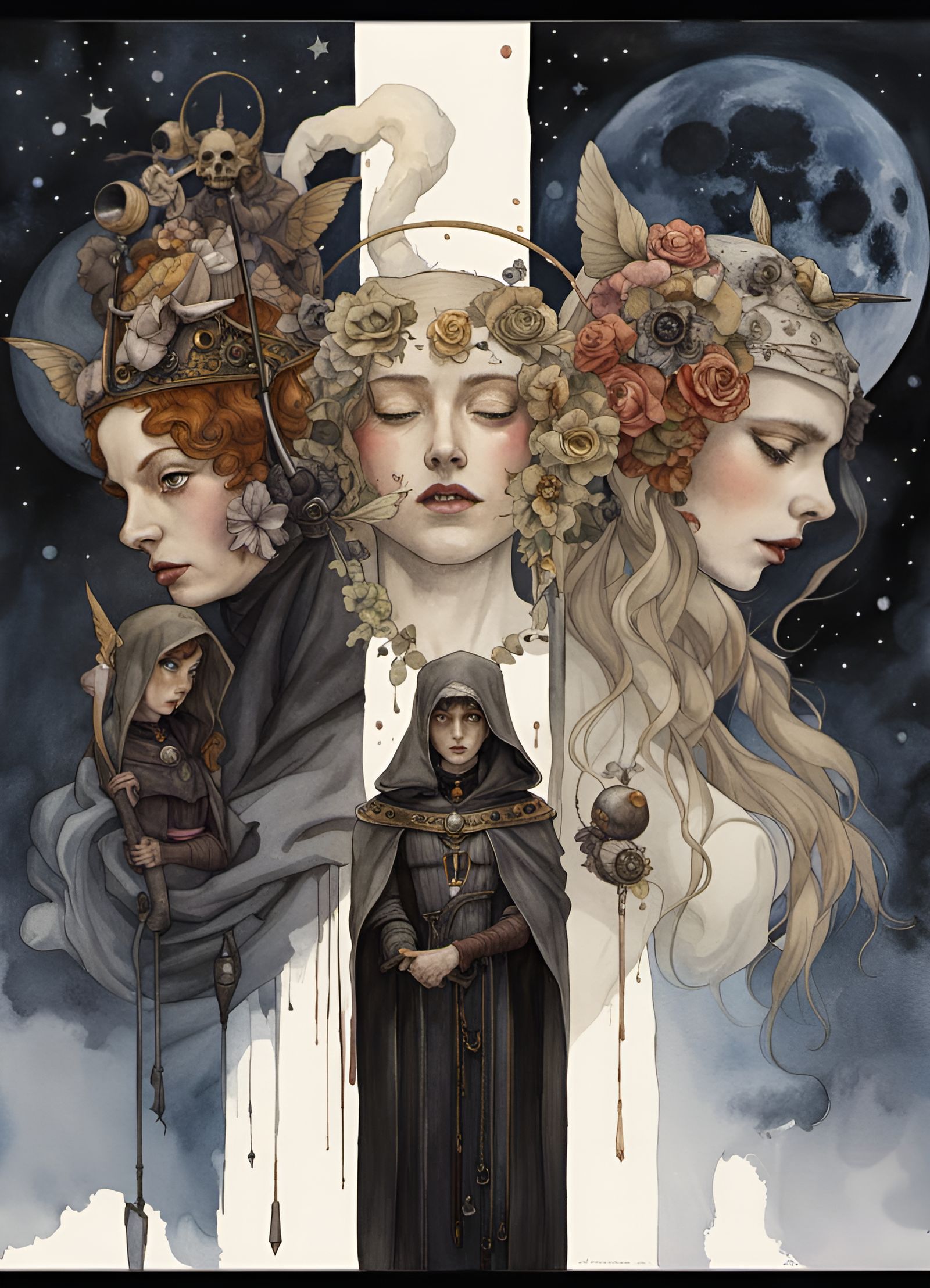 The Three Fates: A Watercolor Anatomical Fantasy