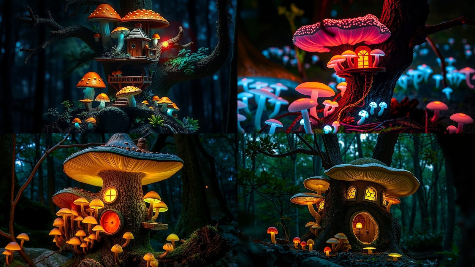 Bioluminescent Mushroom Treehouse in Enchanted Forest