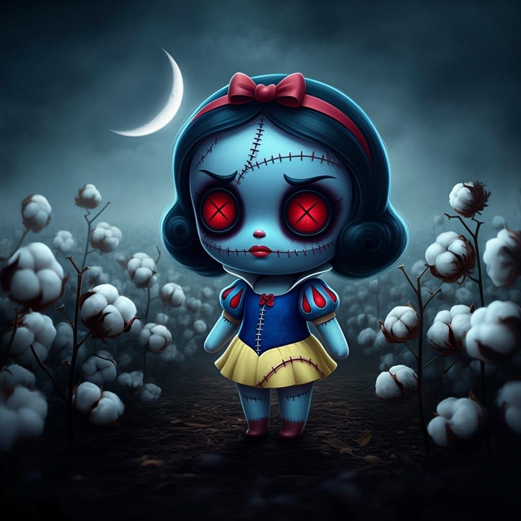 Gothic Chibi Snow White Voodoo Doll in Cotton Field