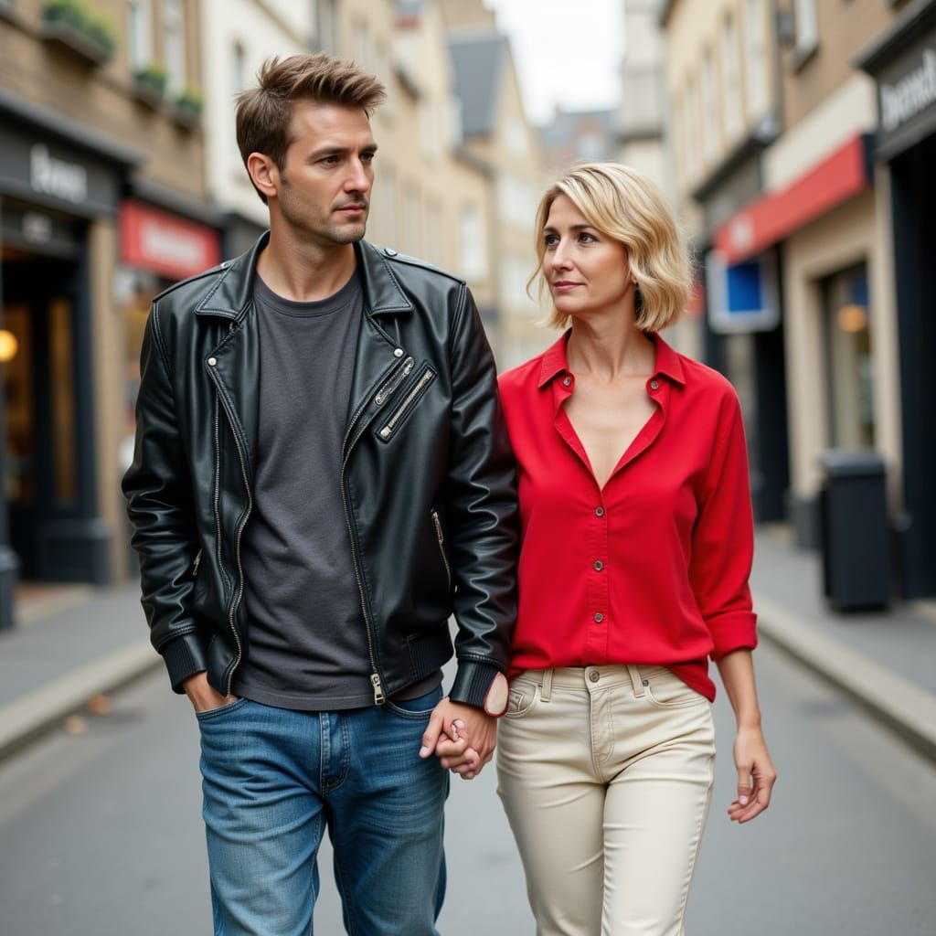 Stylish Mature Man and Girlfriend in Town Center