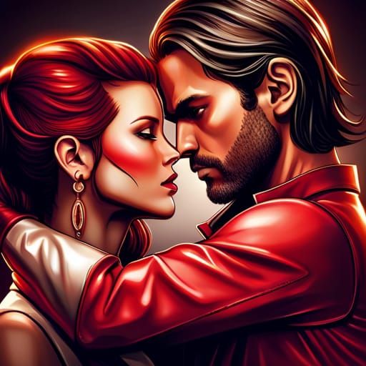 Romantic Kiss in Hyperrealistic Digital Art