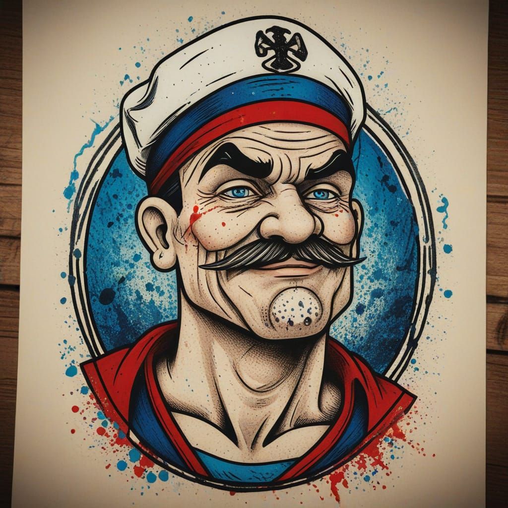 Popeye Tattoo Design in Traditional Sailor Jerry Style