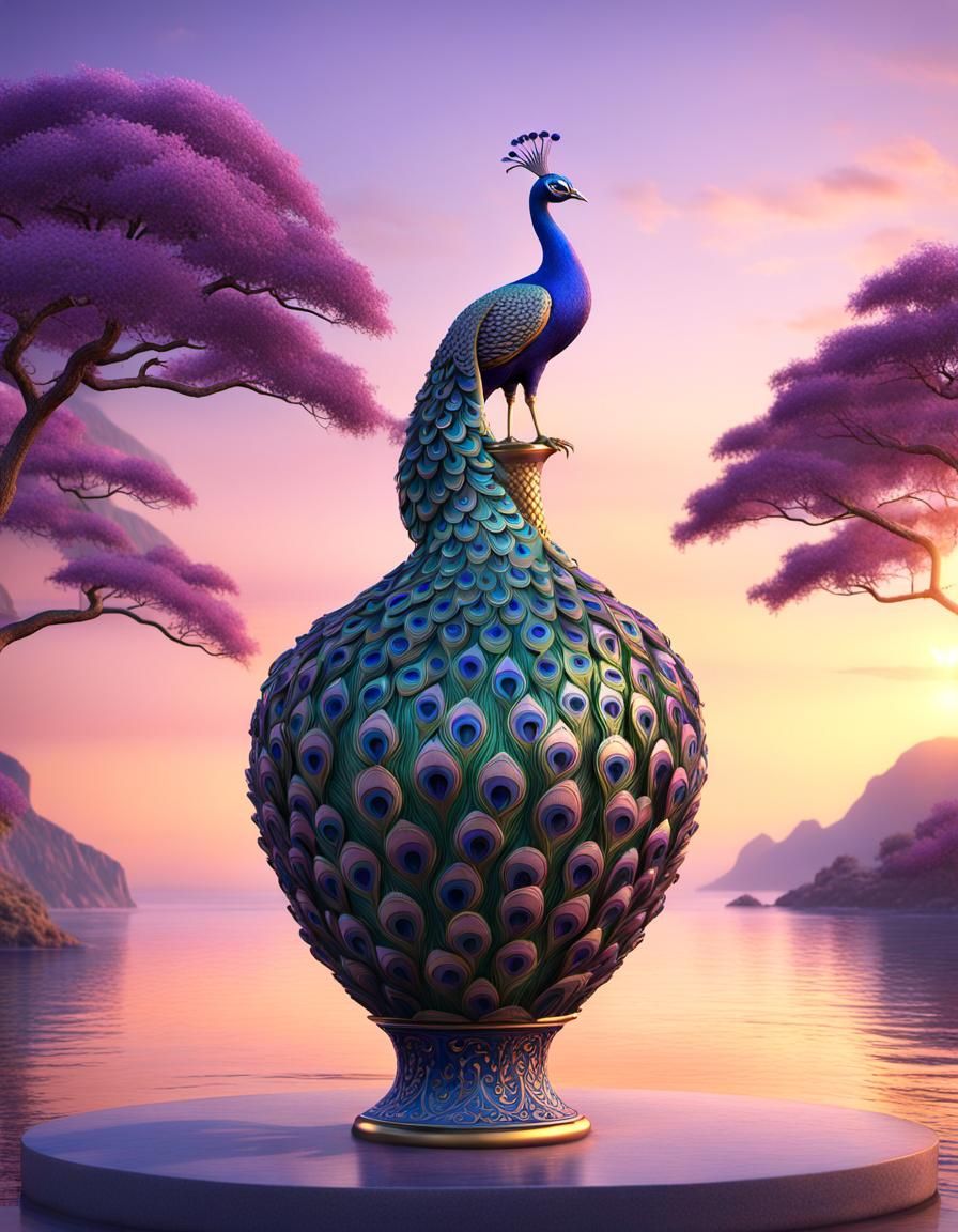Luxurious Peacock Vase in a Vibrant 3D Render