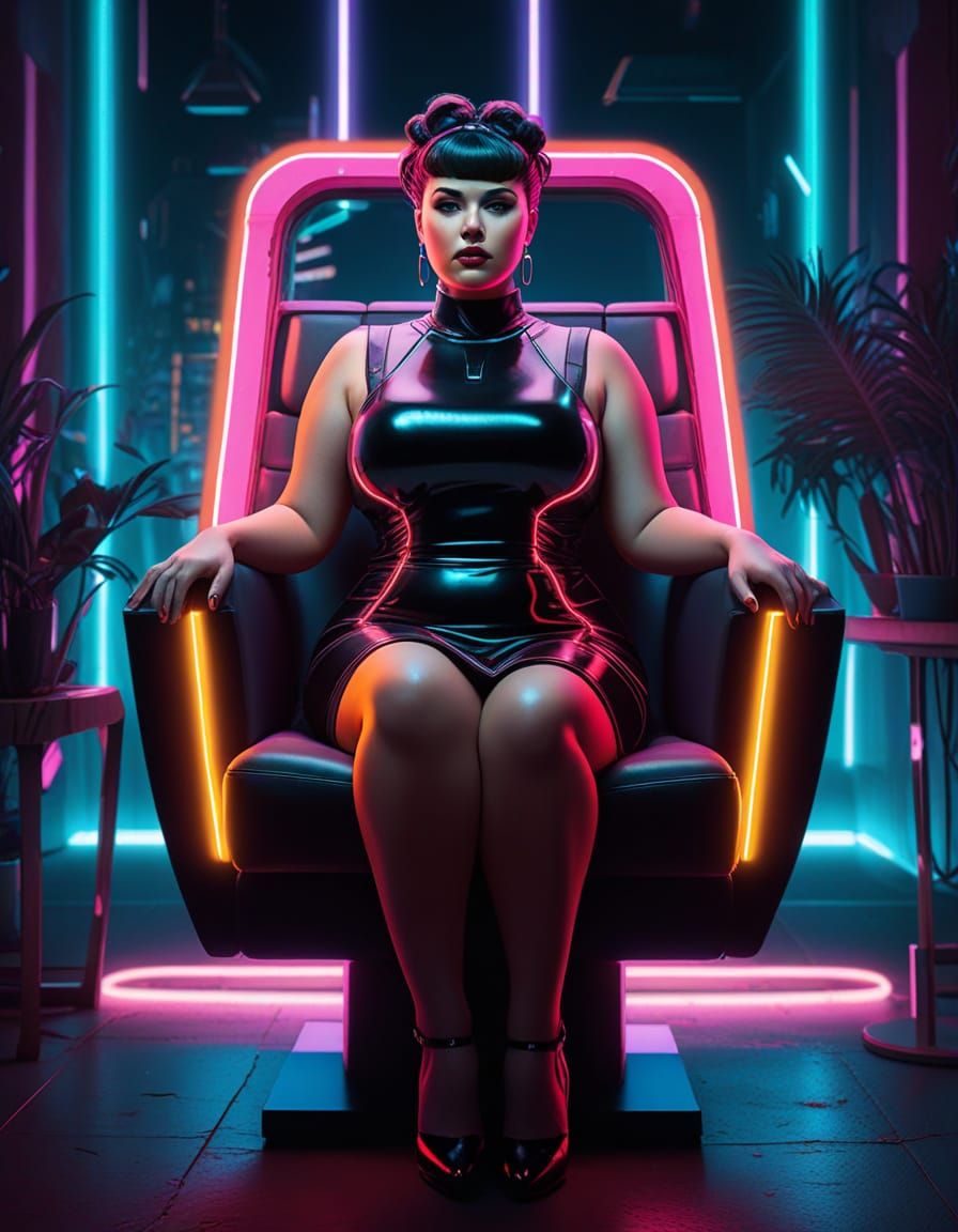 Ominous Egyptian Woman in Futuristic Neon Uniform