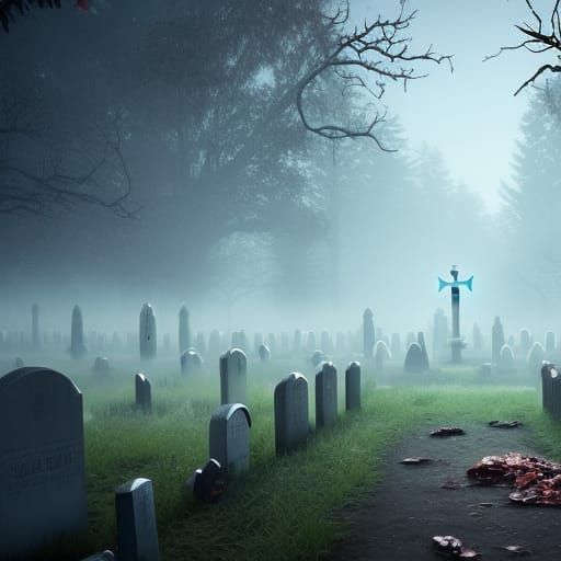 Foggy Graveyard with Zombies in 3D Style