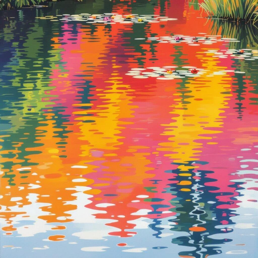 Colorful Pond Reflection in Abstract Style
