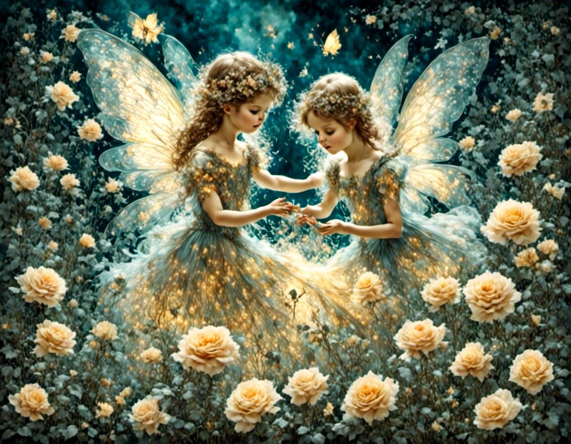 Fairies Playing in Paris During Revolution, Watercolor Style