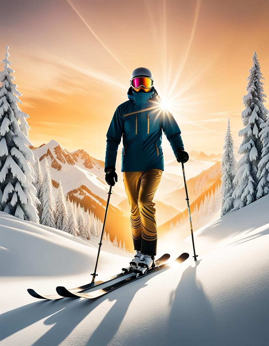 Four Seasons Skier Silhouette in Double Exposure