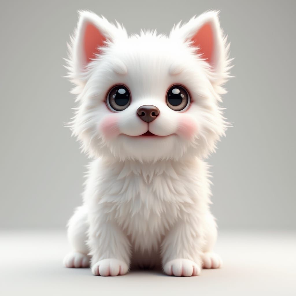 Adorable Fluffy Dog with Heart Ears: 3D Render