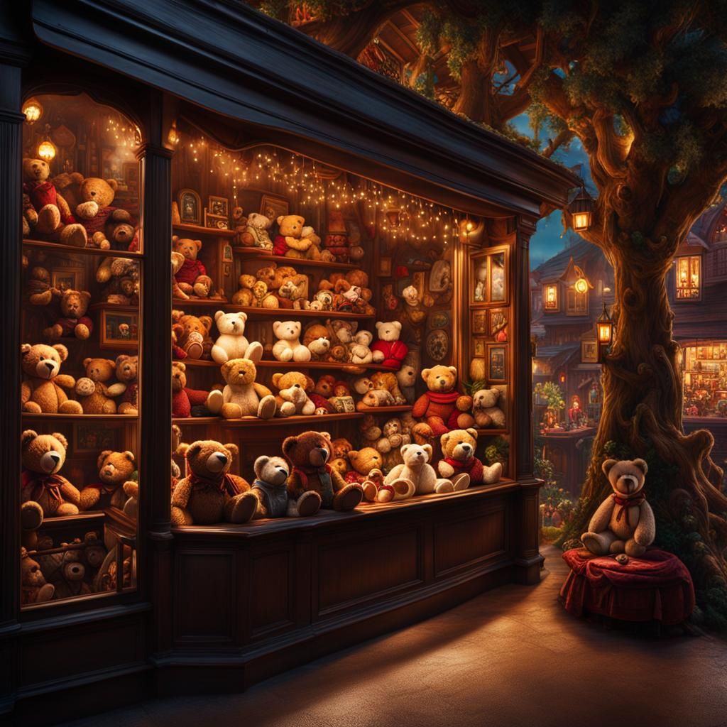 Giant Teddy Bear Walking in Treehouse Shop