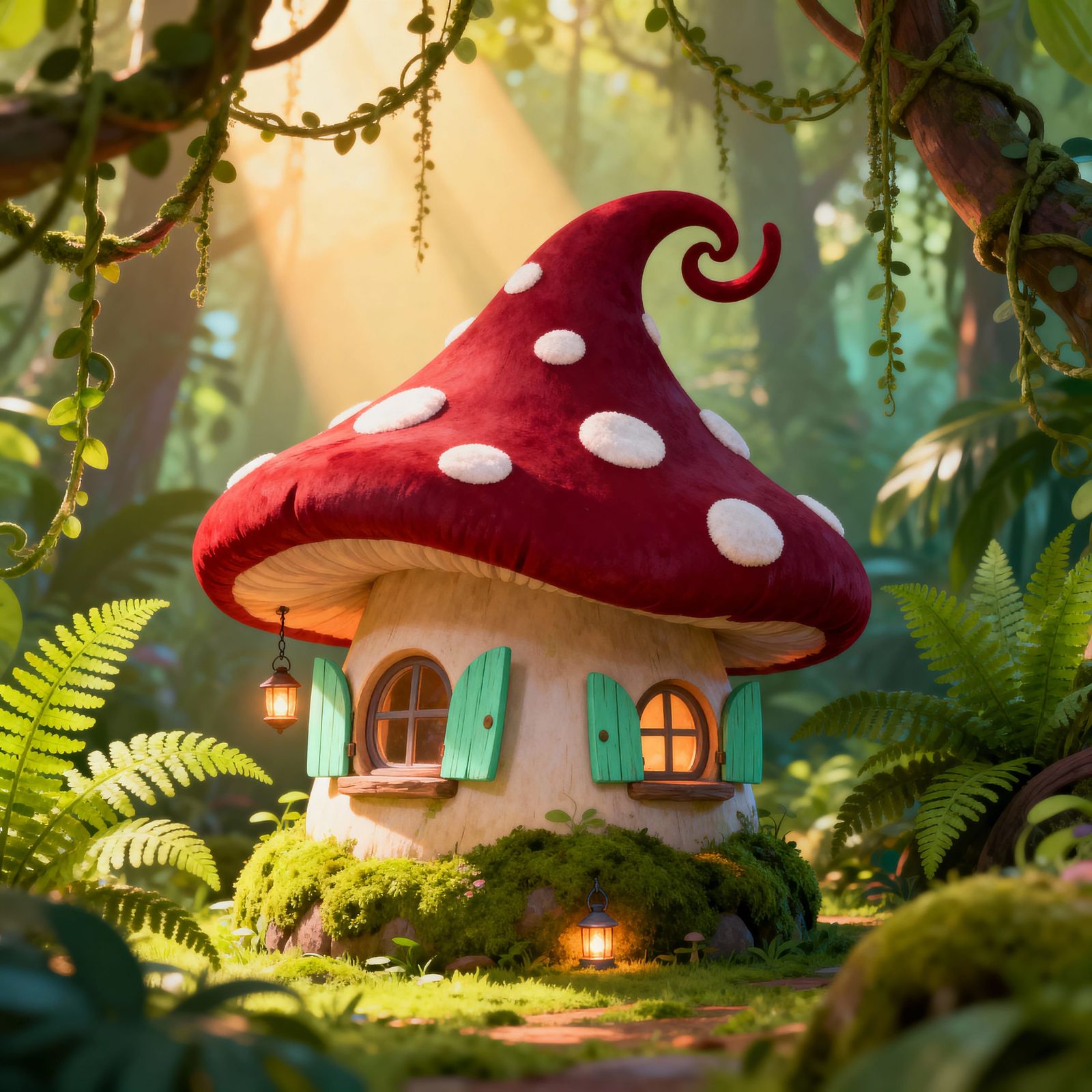 Whimsical Mushroom House in Lush Jungle