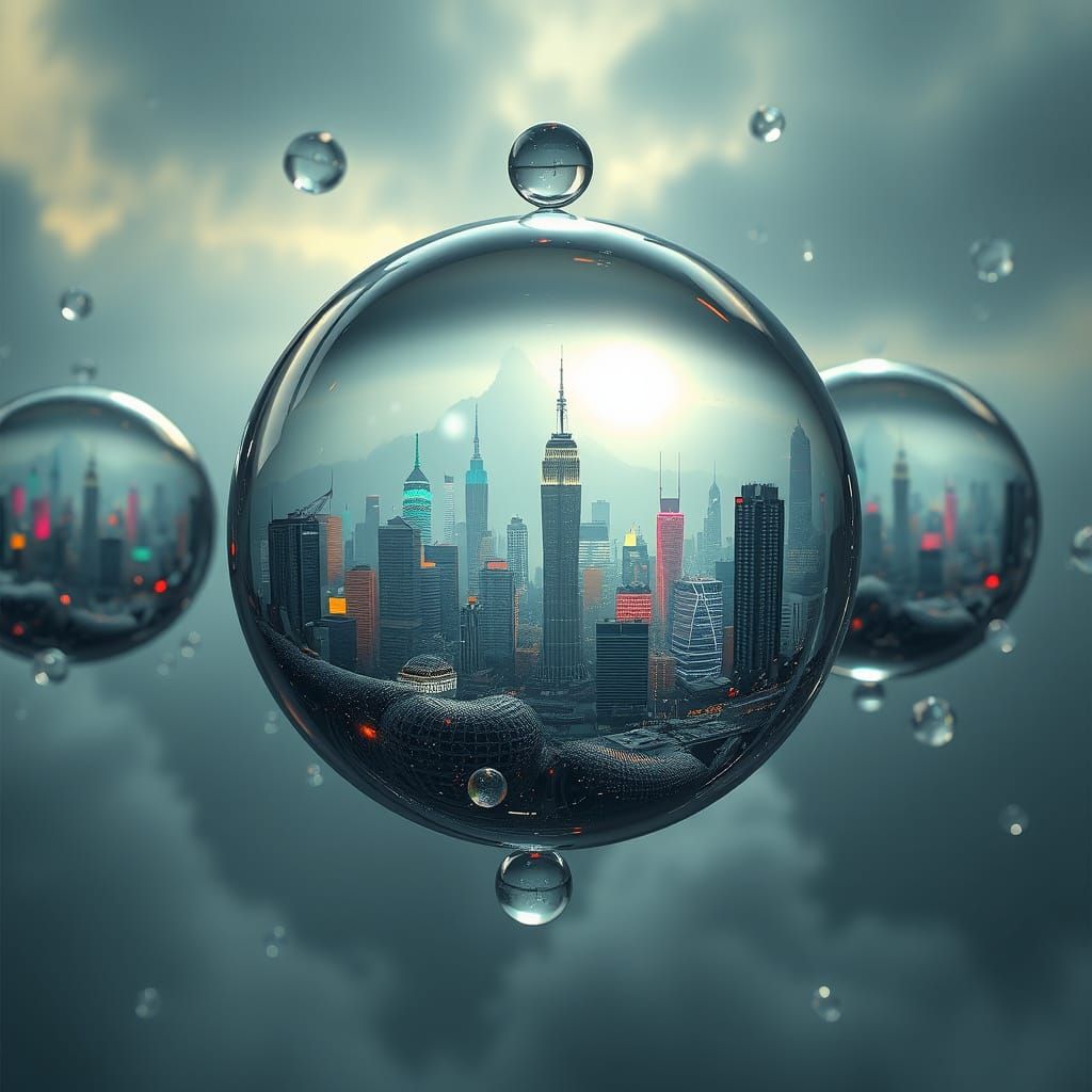 Futuristic Cities in Water Droplets: Sci-Fi Art