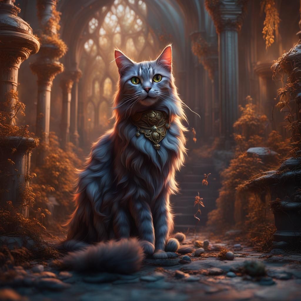 Fantastical Cat Matte Painting in Deep Color