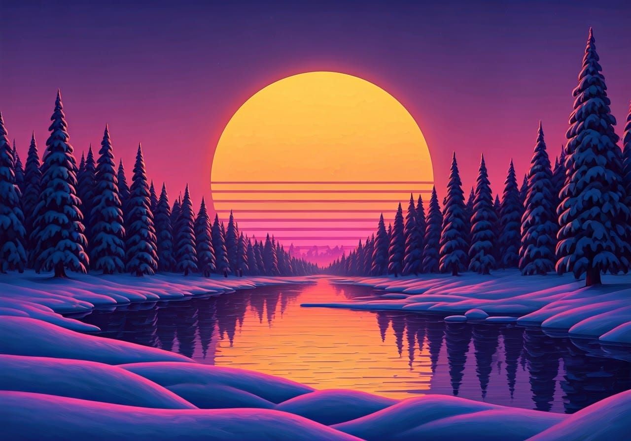 Vibrant Winter Dreamscape in Impressionist Style