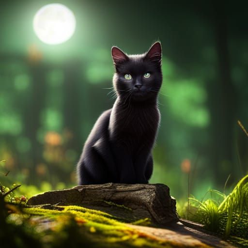Mysterious Black Cat and Witch in Forest: 3D Game Art