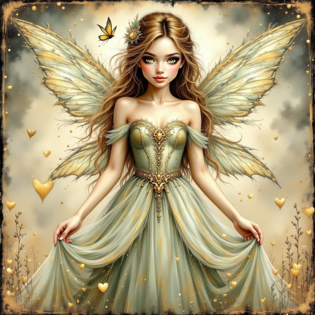 Whimsical Fairy Girl in Art Nouveau Style