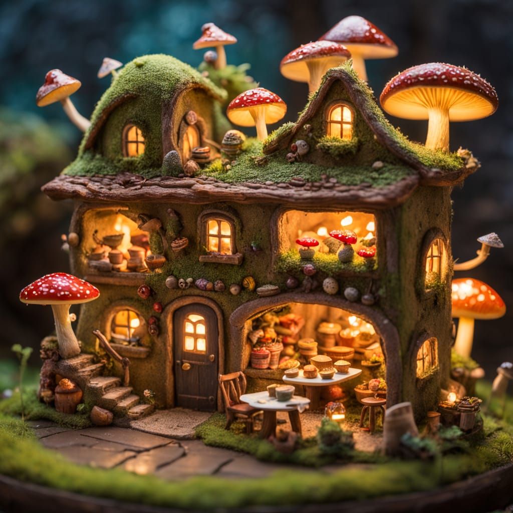 Bustling Mushroom Village Inspired by Studio Ghibli