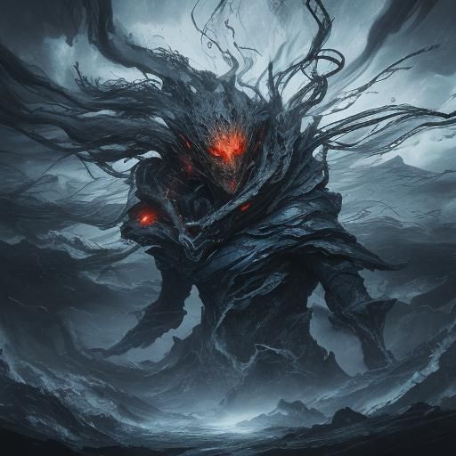 Humanoid in Hurricane: Abstract Expressionist Surrealism